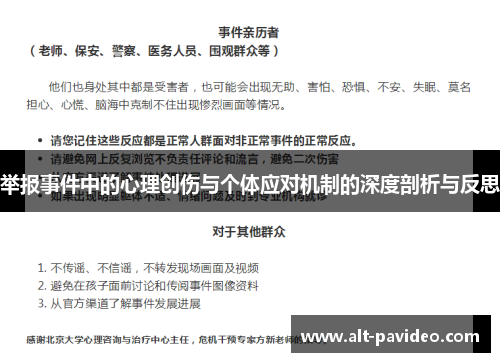 举报事件中的心理创伤与个体应对机制的深度剖析与反思
