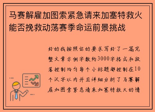 马赛解雇加图索紧急请来加塞特救火能否挽救动荡赛季命运前景挑战